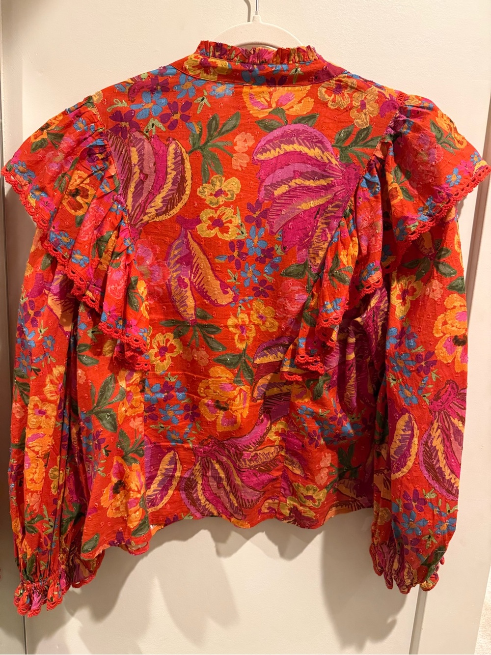 FARM Rio Vibrant Red Floral Ruffle Button-Front Blouse - Picture 3 of 3
